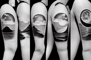 River flowing with a subtle reflection of the moon and clouds tattoo idea