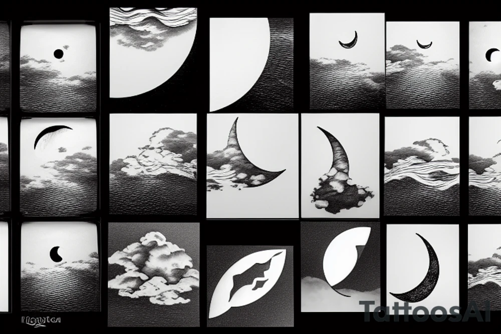 River flowing with a subtle reflection of the moon and clouds tattoo idea River flowing with a subtle reflection of the moon and clouds tattoo idea
