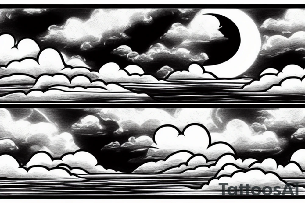 River flowing with a subtle reflection of the moon and clouds tattoo idea