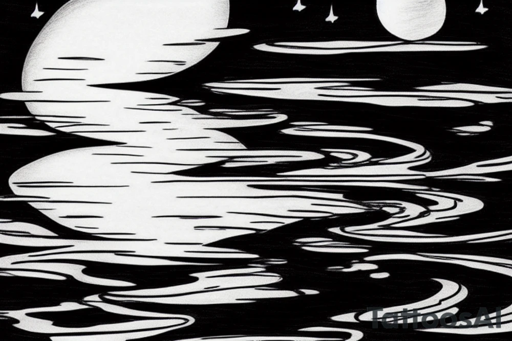 River flowing with a subtle reflection of the moon and clouds tattoo idea River flowing with a subtle reflection of the moon and clouds tattoo idea
