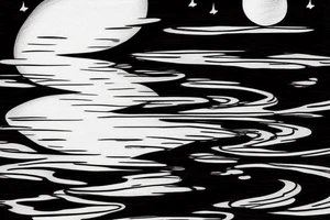 River flowing with a subtle reflection of the moon and clouds tattoo idea