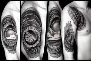 River flowing with the reflection of clouds and a small circle in the river tattoo idea