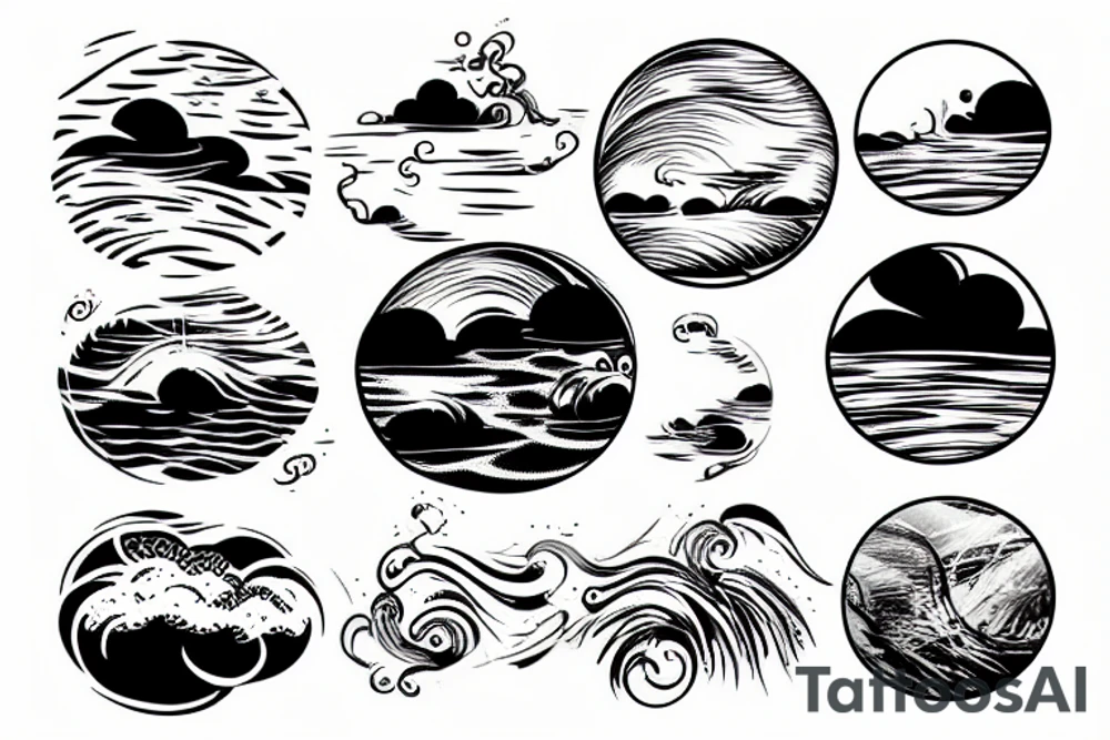 River flowing with the reflection of clouds and a small circle in the river tattoo idea