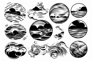 River flowing with the reflection of clouds and a small circle in the river tattoo idea