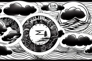 River flowing with the reflection of clouds and a small circle in the river tattoo idea