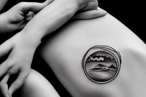 River flowing with the reflection of clouds and a small circle in the river tattoo idea
