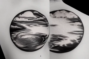 River flowing with the reflection of clouds and a small circle in the river tattoo idea