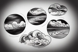 River flowing with the reflection of clouds and a small circle in the river tattoo idea