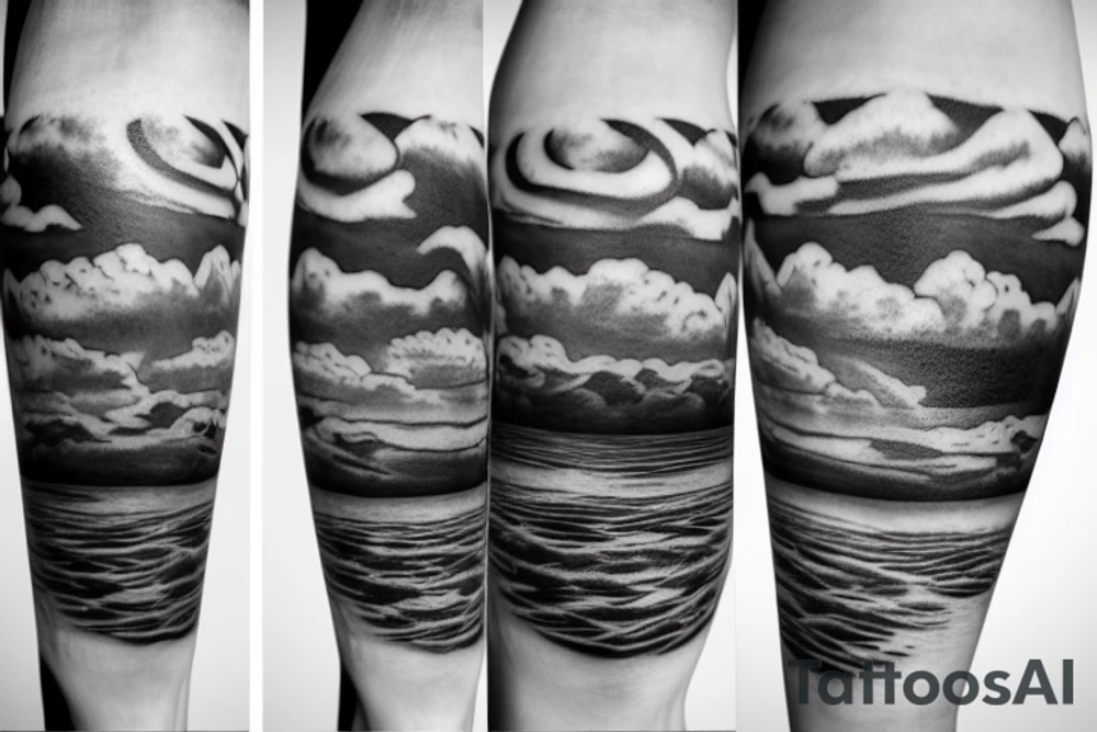 River flowing with the reflection of clouds and a small circle in the river tattoo idea