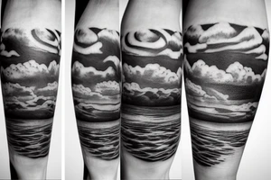 River flowing with the reflection of clouds and a small circle in the river tattoo idea