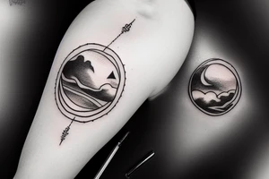 River flowing with the reflection of clouds and a small circle in the river tattoo idea