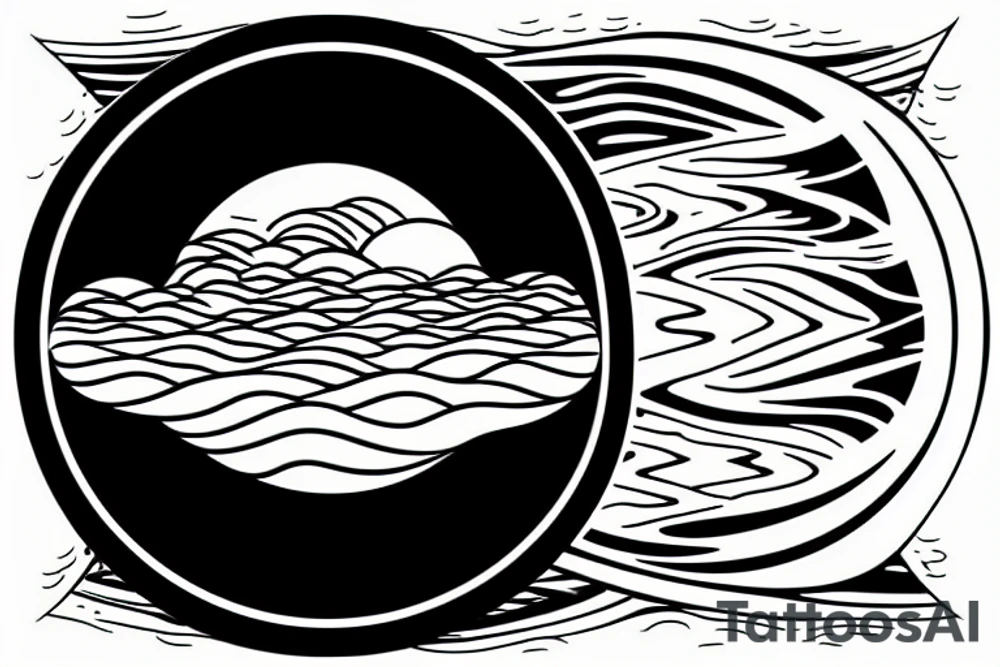 River flowing with the reflection of clouds and the same shape in a circle in the center tattoo idea