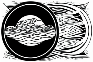 River flowing with the reflection of clouds and the same shape in a circle in the center tattoo idea