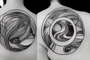 River flowing with the reflection of clouds and the same shape in a circle in the center tattoo idea