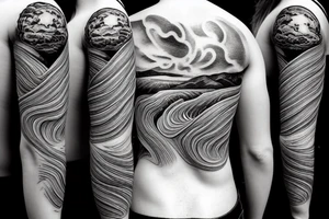 River flowing with the reflection of clouds and the same shape duplicated in the center tattoo idea