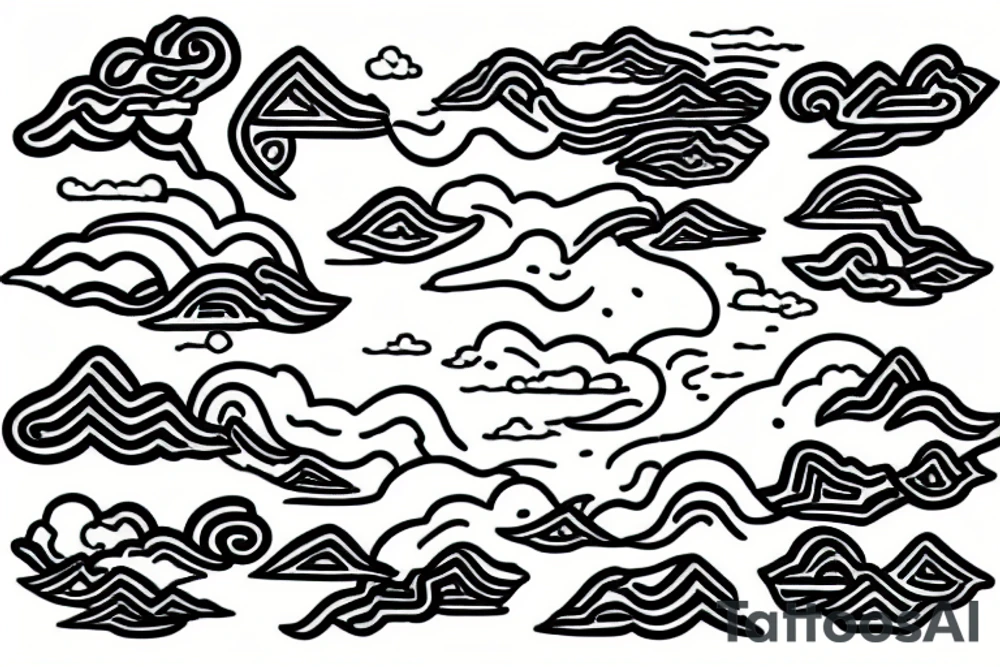 River flowing with the reflection of clouds and the same shape duplicated in the center tattoo idea