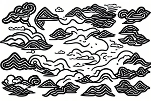 River flowing with the reflection of clouds and the same shape duplicated in the center tattoo idea