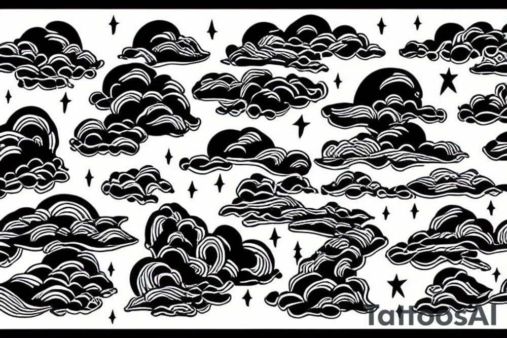 River flowing with the reflection of clouds and the same shape duplicated in the center tattoo idea