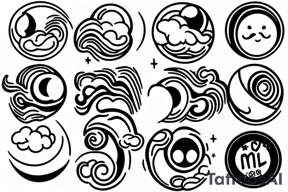 Large river flowing with clouds reflected and a white moon in the middle of a circle tattoo idea