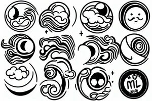 Large river flowing with clouds reflected and a white moon in the middle of a circle tattoo idea