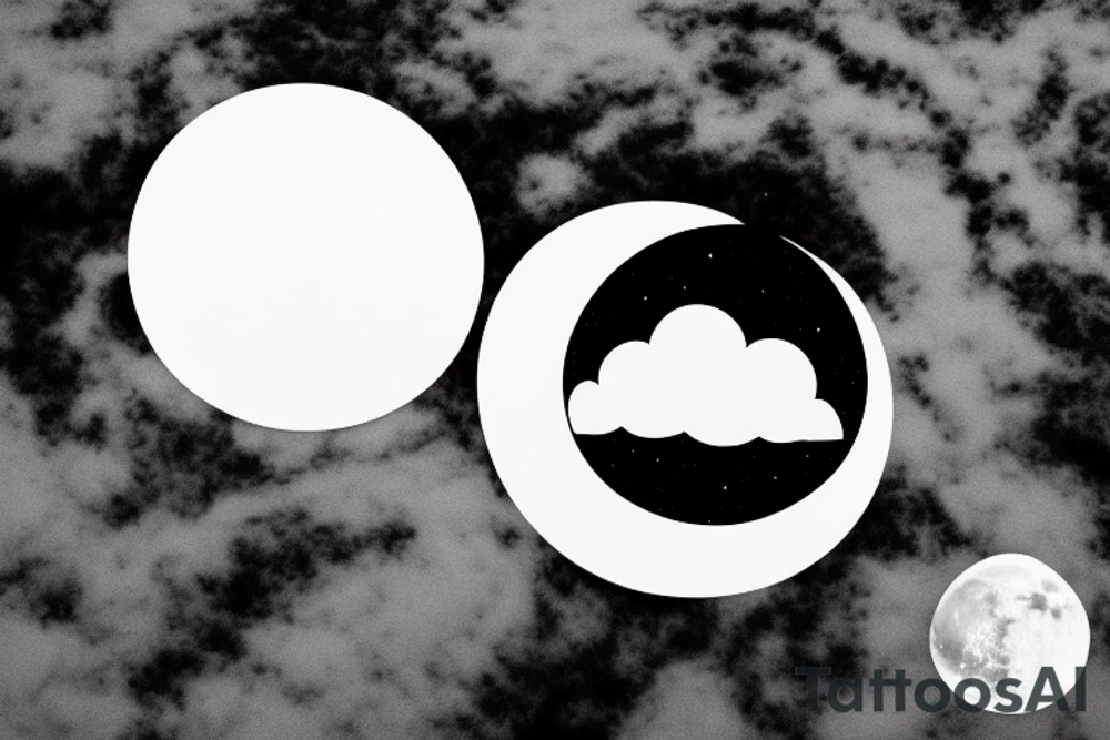 Large river flowing with clouds reflected and a moon in the middle of a circle tattoo idea