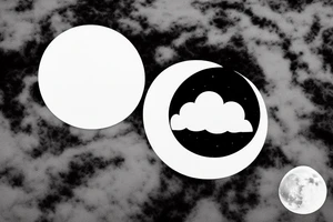Large river flowing with clouds reflected and a moon in the middle of a circle tattoo idea