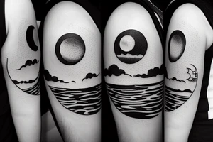 Circle of Pool of water with reflection of clouds and small moon tattoo idea
