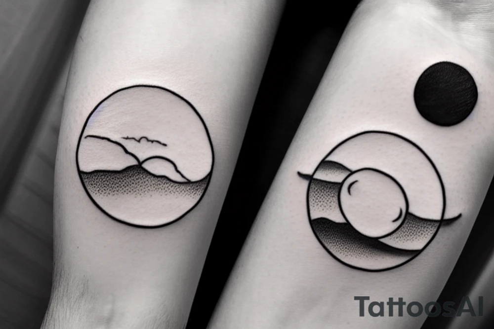Circle of Pool of water with reflection of clouds and small moon tattoo idea