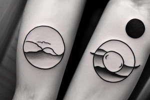 Circle of Pool of water with reflection of clouds and small moon tattoo idea