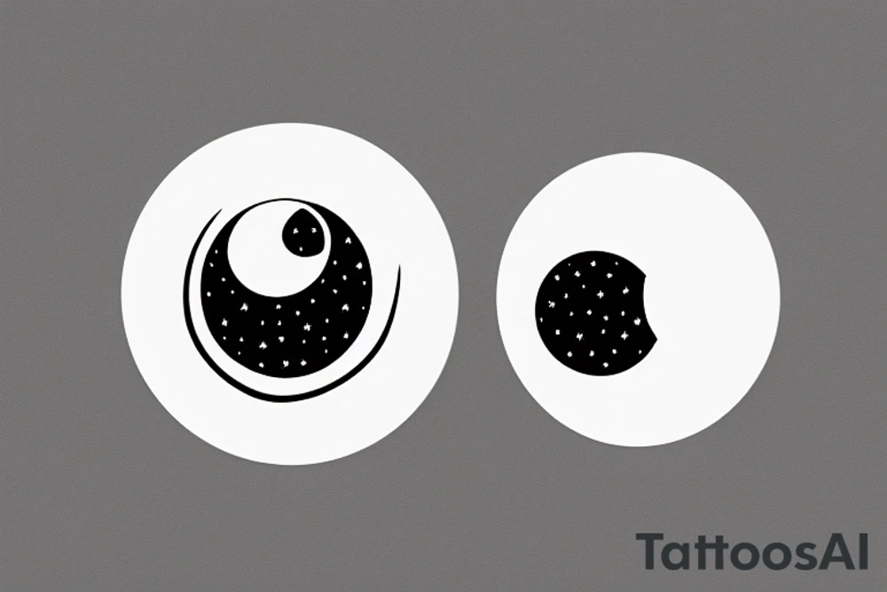 Circle of Pool of water with reflection of clouds and small moon tattoo idea