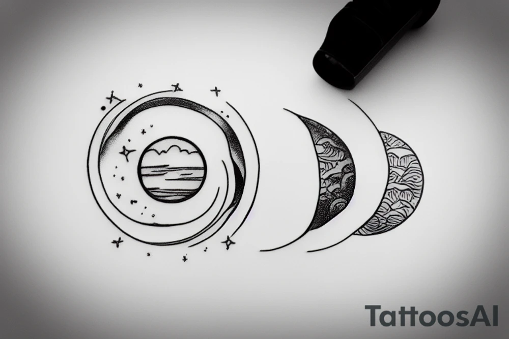 Circle of Pool of water with reflection of clouds and small moon tattoo idea