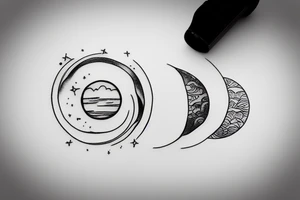 Circle of Pool of water with reflection of clouds and small moon tattoo idea