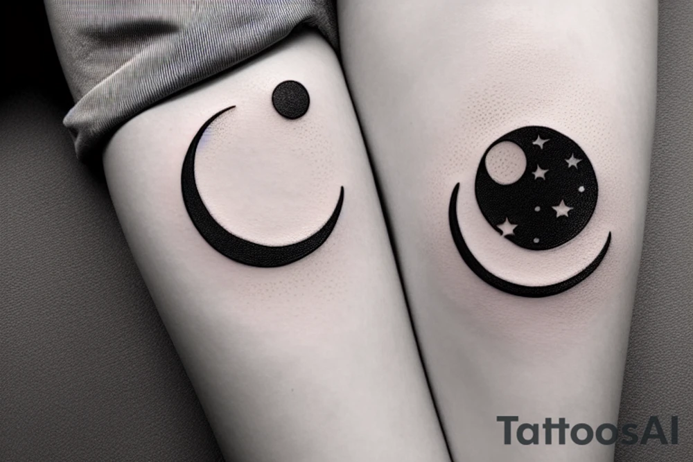 Circle that shows a river with a small moon, stars, and clouds tattoo idea
