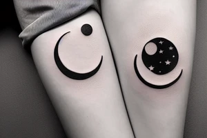 Circle that shows a river with a small moon, stars, and clouds tattoo idea