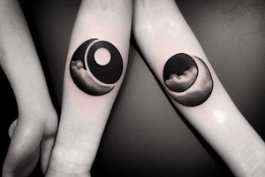 Circle that shows a river with a small moon, stars, and clouds tattoo idea