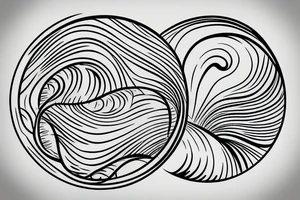 Outline of a river and flowing water texture that has a hidden moon and small puffy clouds all in a circle tattoo idea