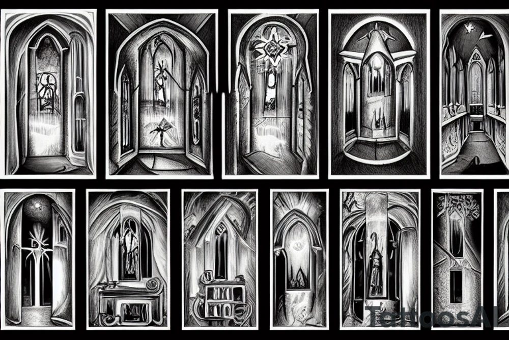 dark realisme, 2d, 3d, window church, tattoo idea