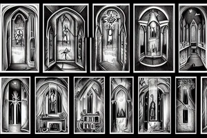dark realisme, 2d, 3d, window church, tattoo idea