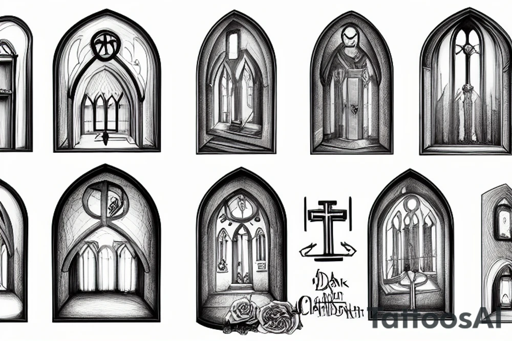 dark realisme, 2d, 3d, window church, tattoo idea