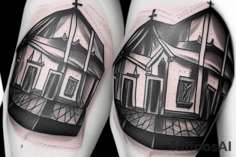 dark realism, 2d, 3d, window church, shield, lily tattoo idea dark realism, 2d, 3d, window church, shield, lily tattoo idea