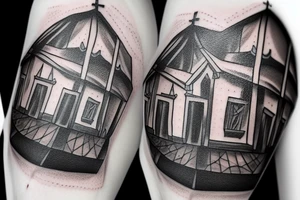dark realism, 2d, 3d, window church, shield, lily tattoo idea
