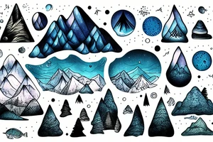 Underwater beach forest mountain night sky tattoo idea