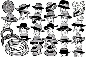 Ancient straw hat with a band and piece of paper tucked into it tattoo idea