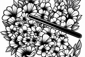 katana with flowers coming from thje handle tattoo idea