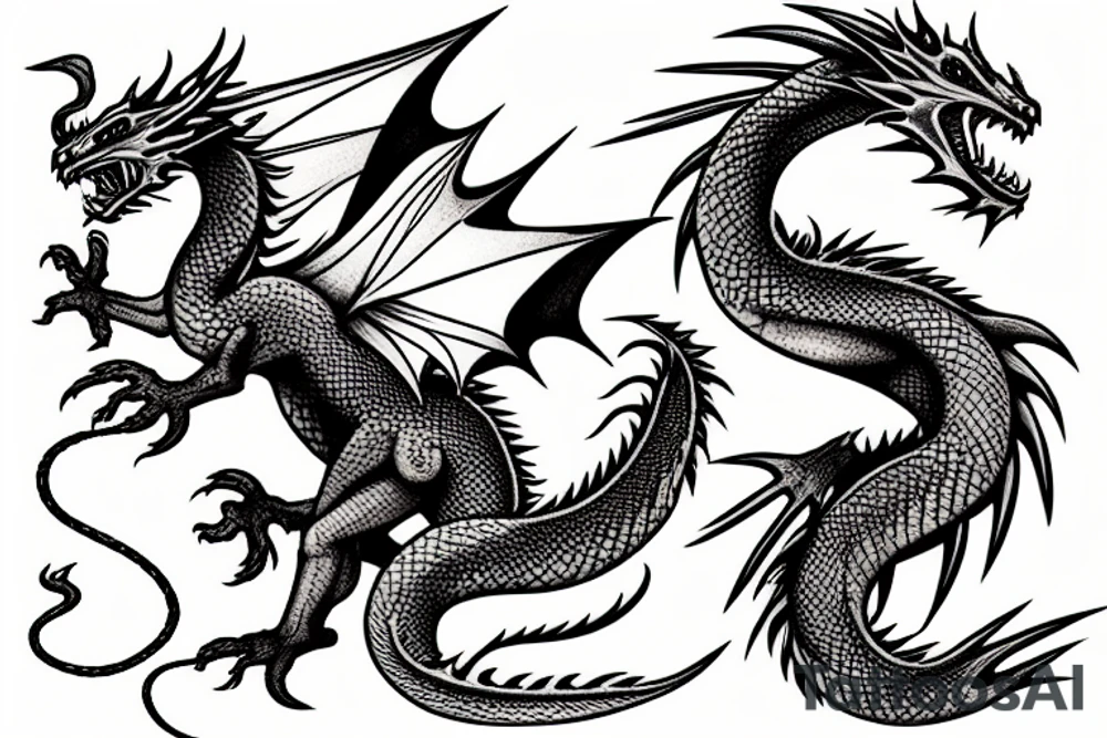 Dragon breathing fire and standing on a mountain tattoo idea Dragon breathing fire and standing on a mountain tattoo idea