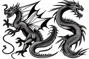 Dragon breathing fire and standing on a mountain tattoo idea