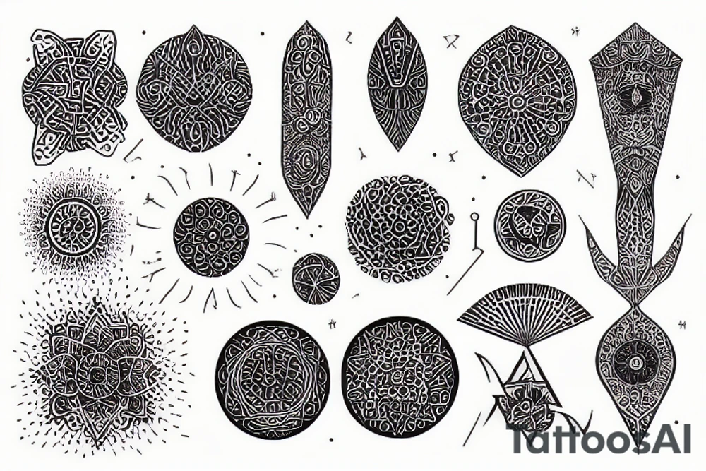 Abstract, mystic, ornamental, pointillism, feminine, geometric tattoo idea