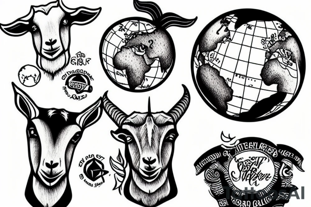 Goat over the earth globe tattoo idea