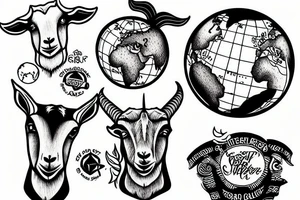 Goat over the earth globe tattoo idea