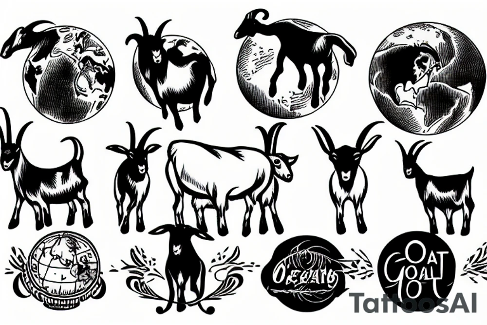 Goat over the earth globe tattoo idea